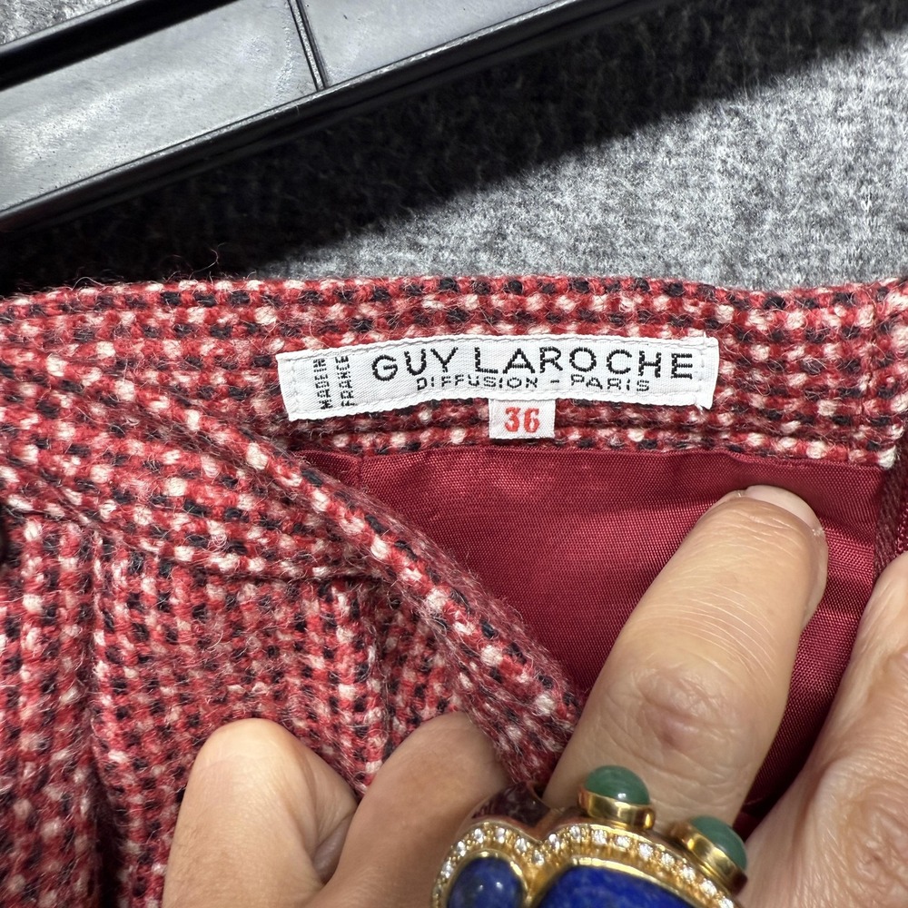 Guy Laroche Diffusion Skirt Womens 36 Red Tweed A-Line Midi Lined Made in France - Picture 9 of 16